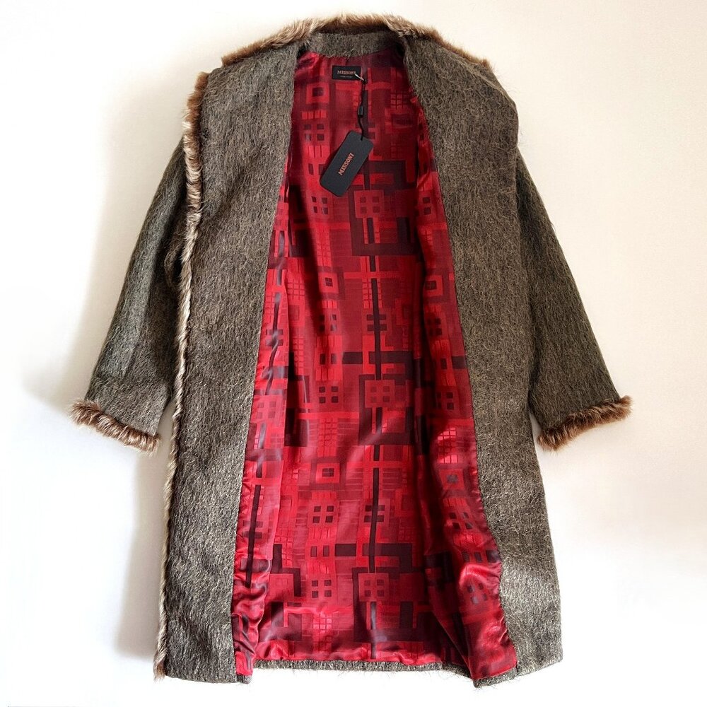 MISSONI Women's Brown 100% Fuzzy Wool Wrap Coat, Size 42 Vintage 2000s